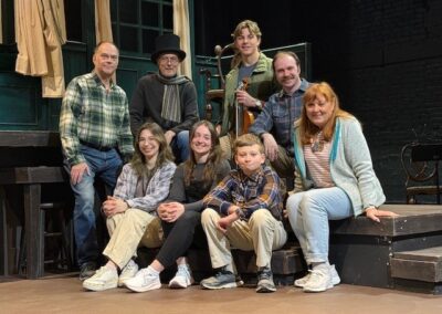 Clockwise from back: Russell Berrigan*, Dale Place*, Beck Welling, Jared Mongeau, Sheila Stasack*, Simon Golob, McKenna Canty, Annabelle Gauthier. *members of Actors' Equity Association