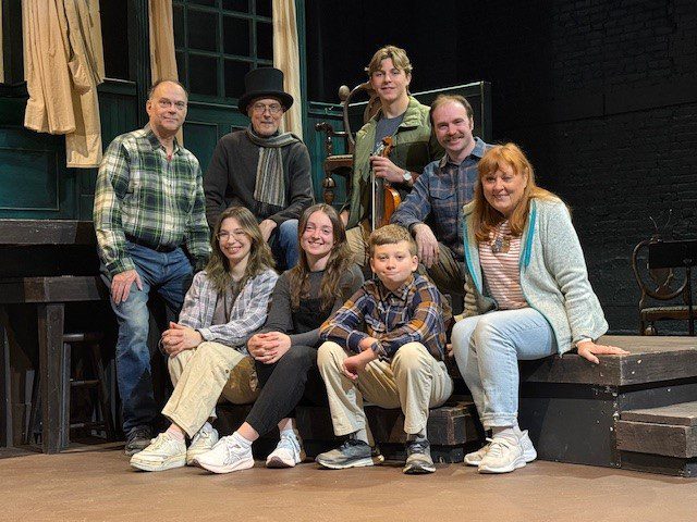 Clockwise from back: Russell Berrigan*, Dale Place*, Beck Welling, Jared Mongeau, Sheila Stasack*, Simon Golob, McKenna Canty, Annabelle Gauthier. *members of Actors' Equity Association